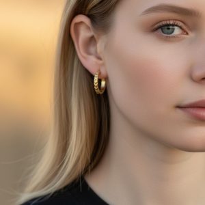 Brinco Argola Texturizada em Aço Inoxidável