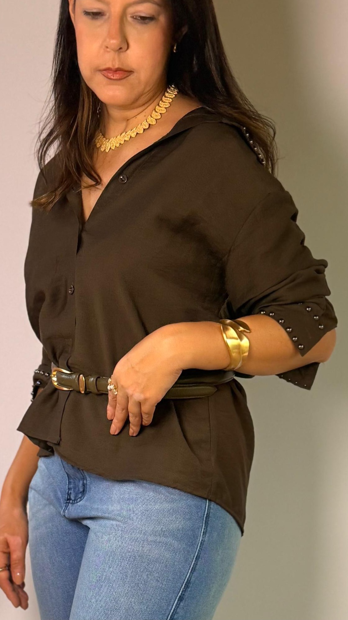 Camisa de Crepe Verde Militar - Imagem 2