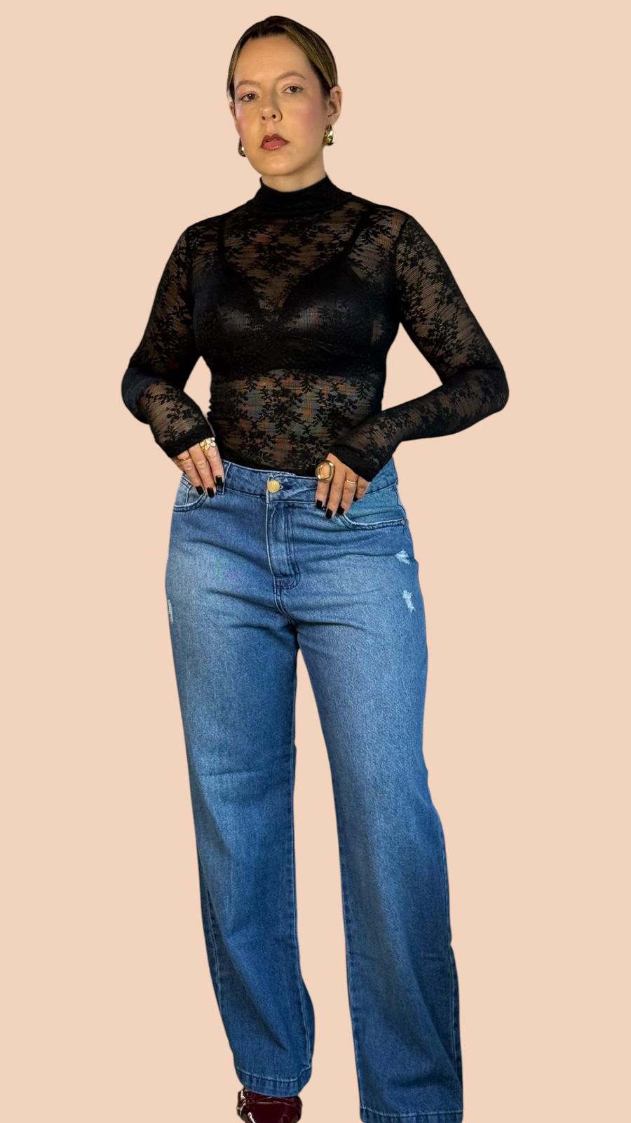 Body Segunda Pele em Renda Floral Preta - Imagem 3