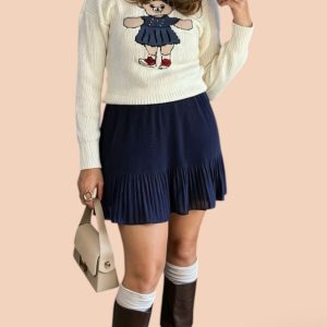 ​Blusa de Tricô Teddy Bear – Off-White & Navy